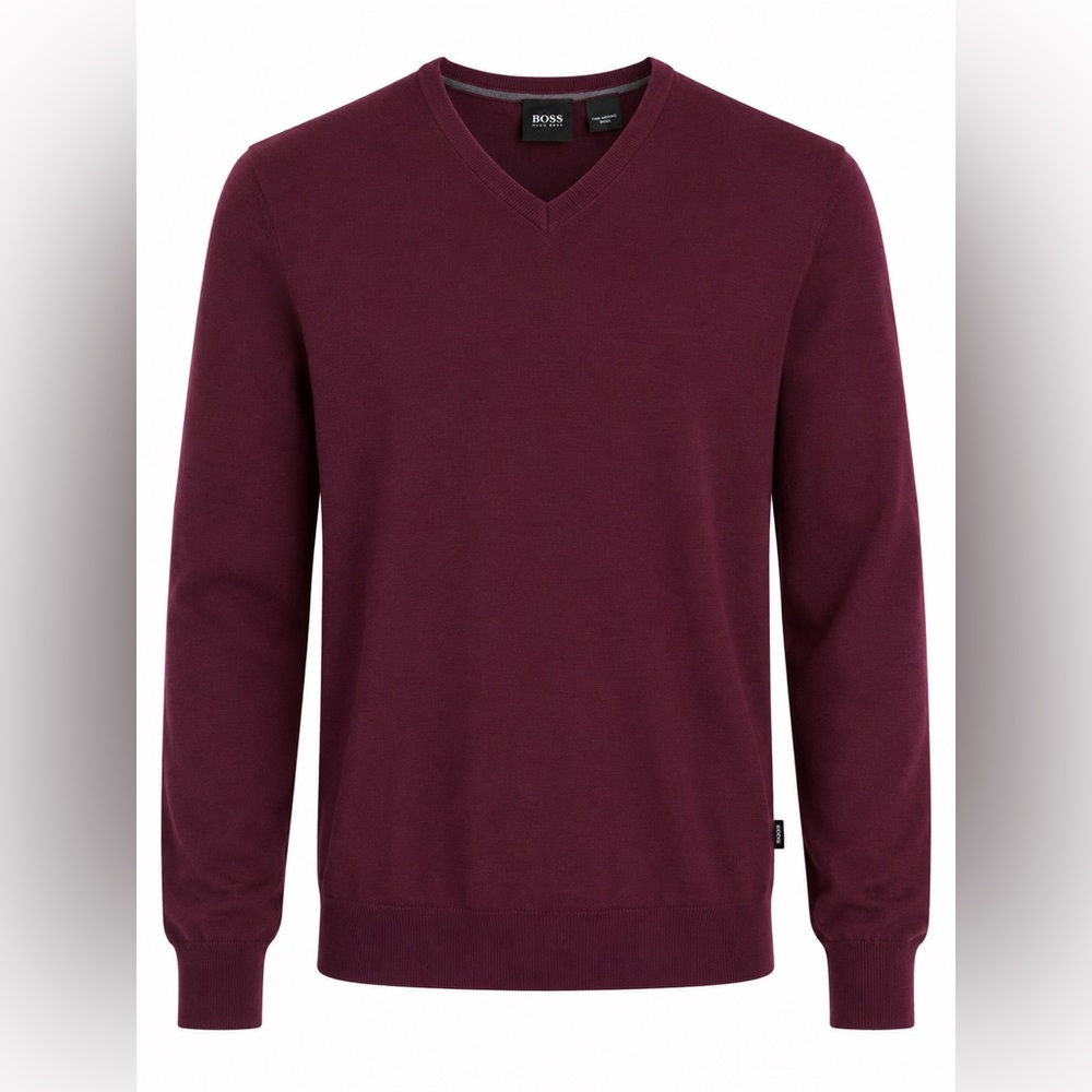 Hugo Boss Slim Fit Men's V-Neck Sweater in Wine